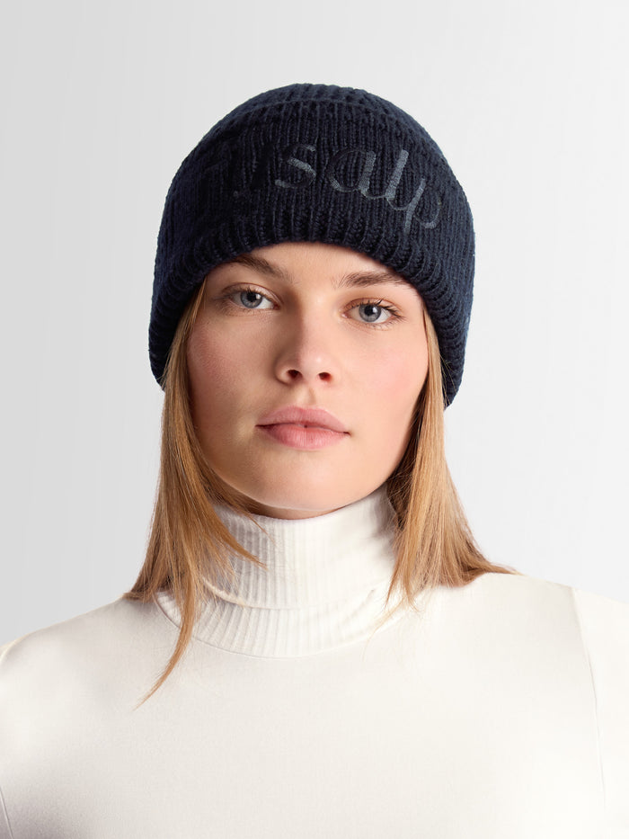 From the brand Fusalp Unisex Knit Beanie Embroidered in Marin - abigail fashion