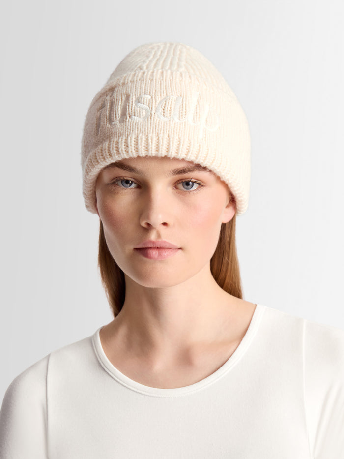 From the brand Fusalp Unisex Knit Beanie Embroidered in Neige - abigail fashion