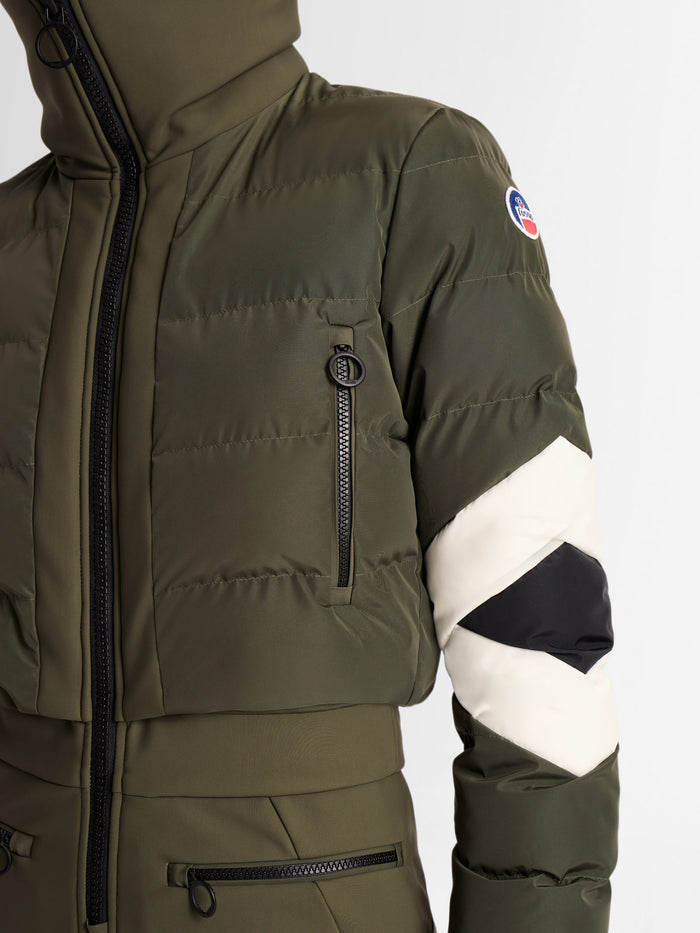 From the brand Fusalp Women's Clarisse Ski Suit in Moss Green/Noir/Neige - abigail fashion