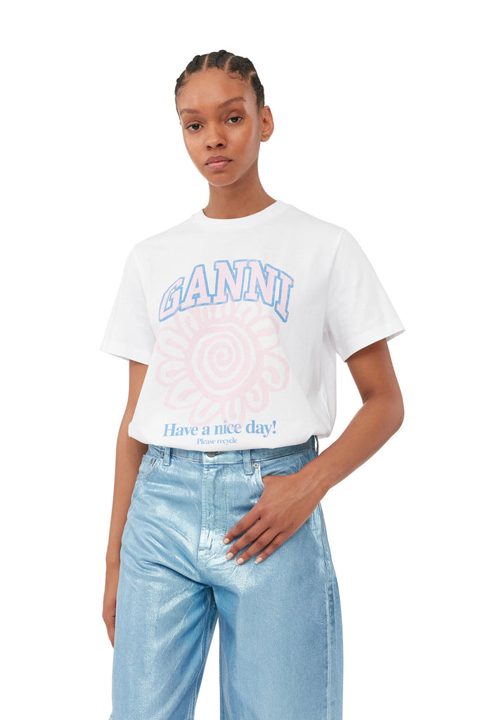 Ganni Basic Jersey Flower Relaxed T-Shirt Bright White Bach&Co