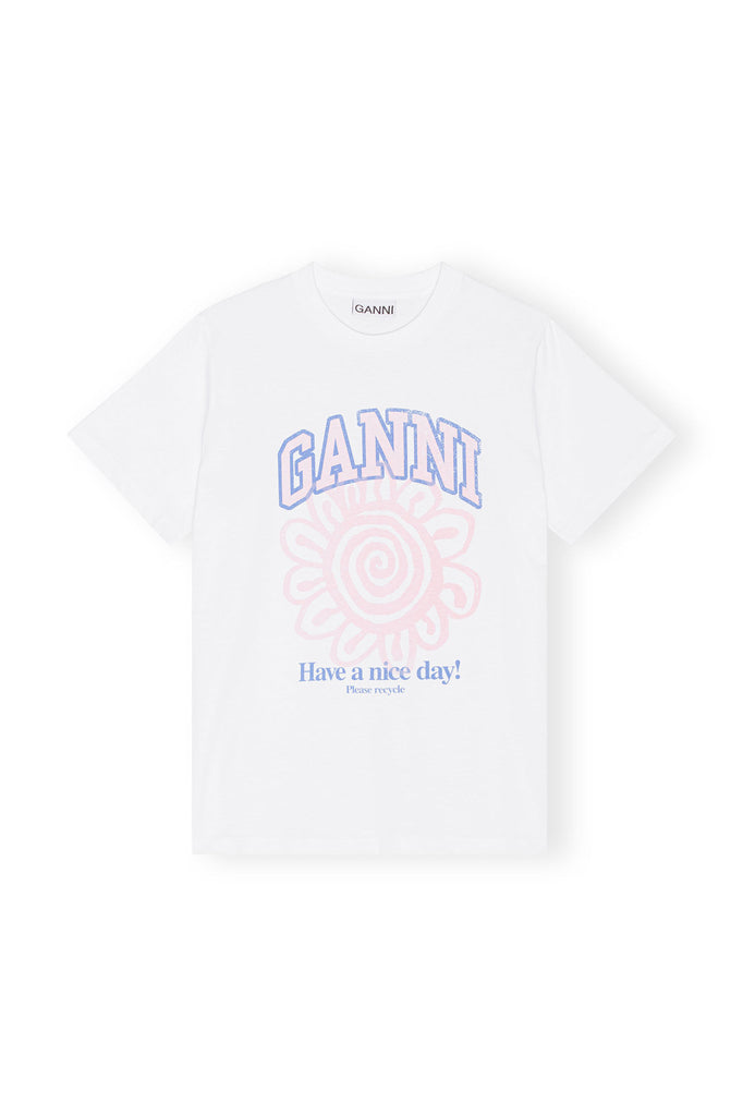 Ganni Basic Jersey Flower Relaxed T-Shirt Bright White Bach&Co