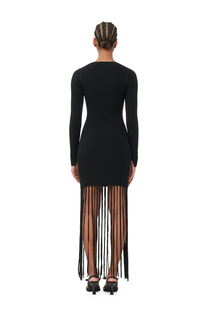 Ganni Melange Knit Fringe Mini Dress Black Bach&Co