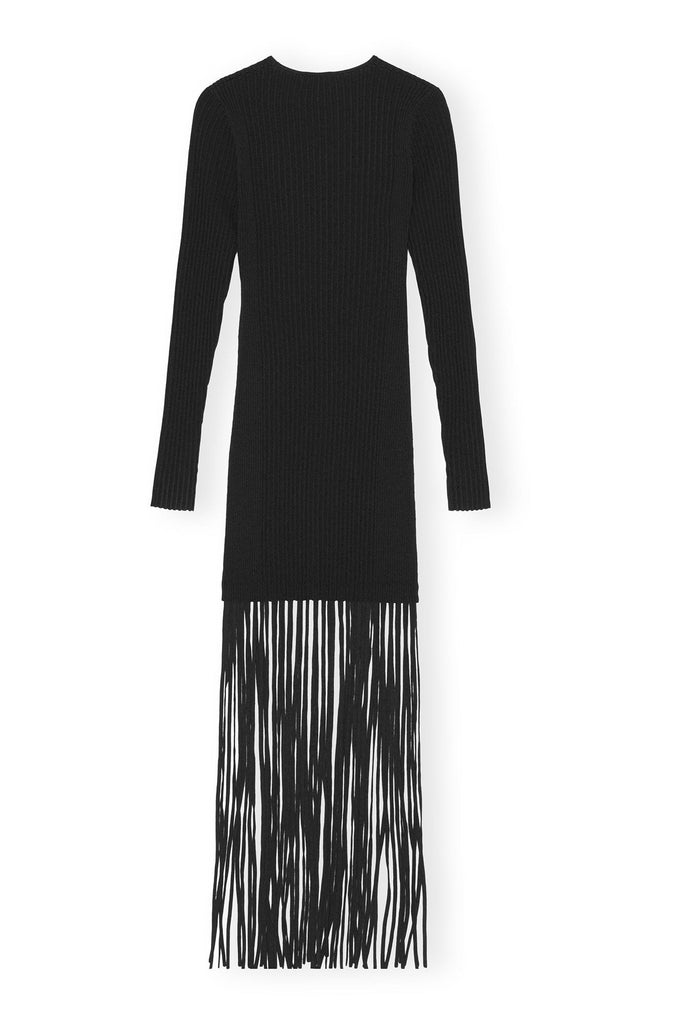 Ganni Melange Knit Fringe Mini Dress Black Bach&Co