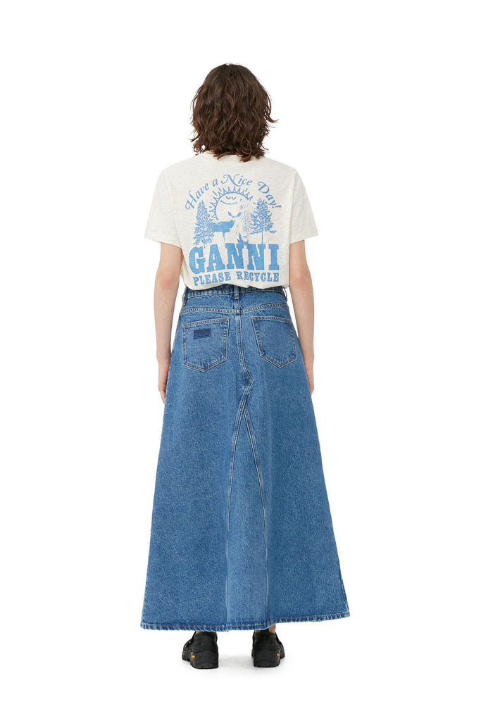 Ganni Overdyed Cutline Denim Double Fly Maxi Skirt Mid Blue Stone Bach&Co