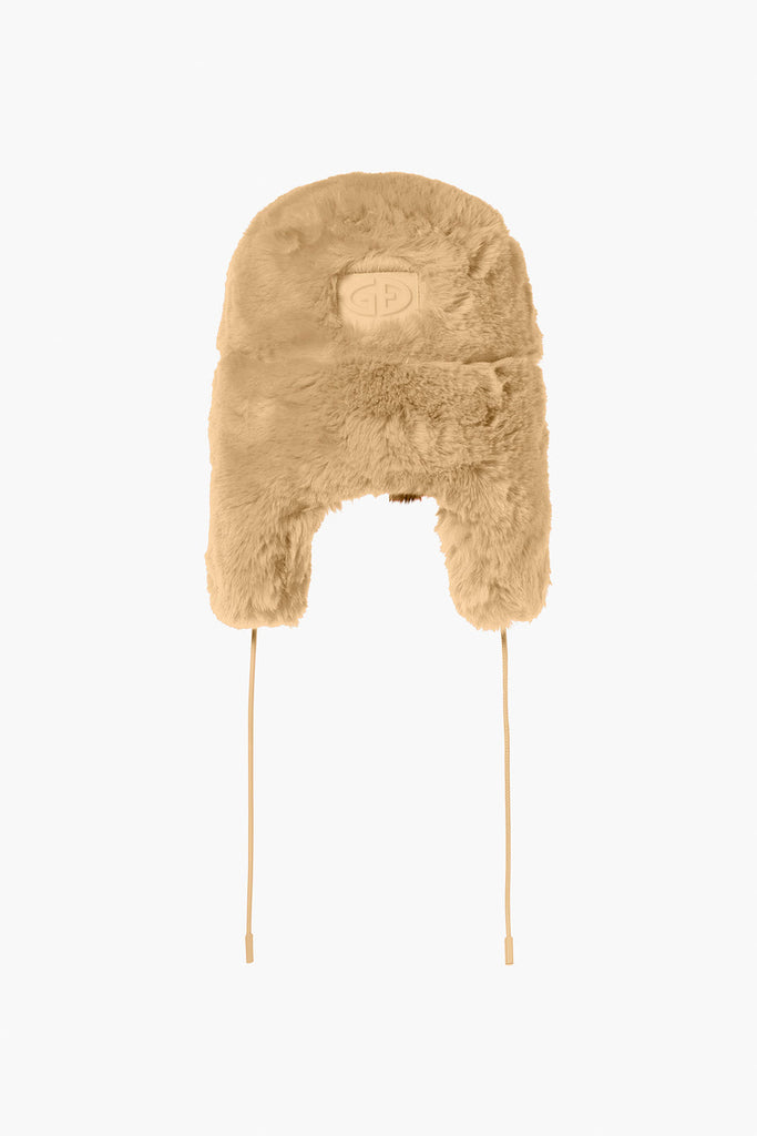 From the brand GoldBergh Women's Cher Fluffy Aviator Hat in Caramello - abigail fashion