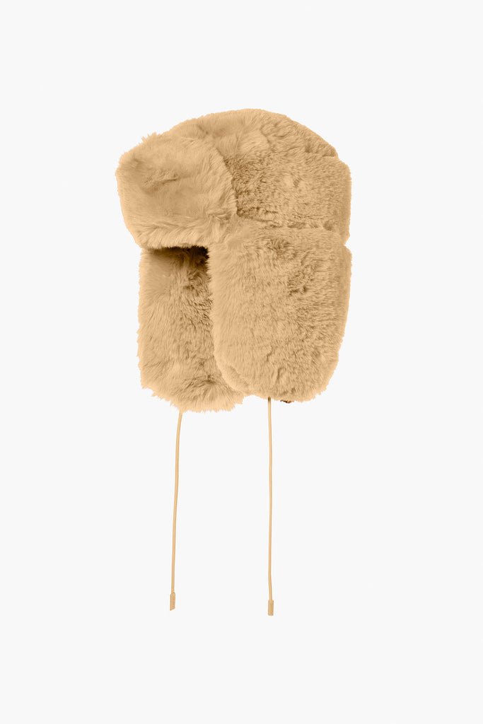 From the brand GoldBergh Women's Cher Fluffy Aviator Hat in Caramello - abigail fashion