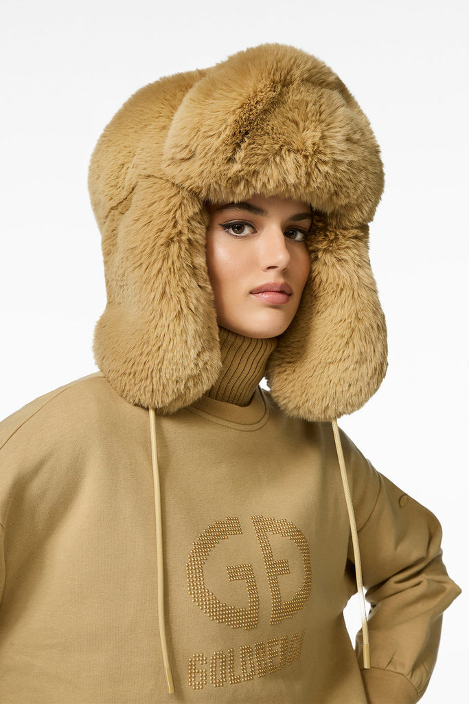 From the brand GoldBergh Women's Cher Fluffy Aviator Hat in Caramello - abigail fashion