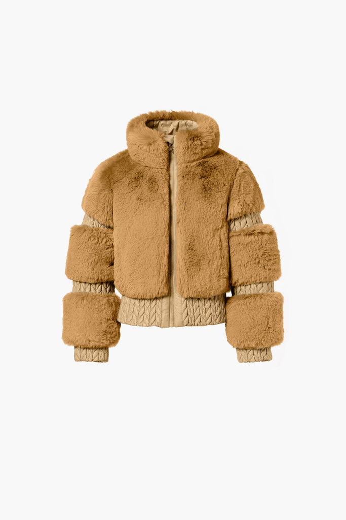 From the brand GoldBergh Women's Furry Ski Jacket in Caramello - abigail fashion