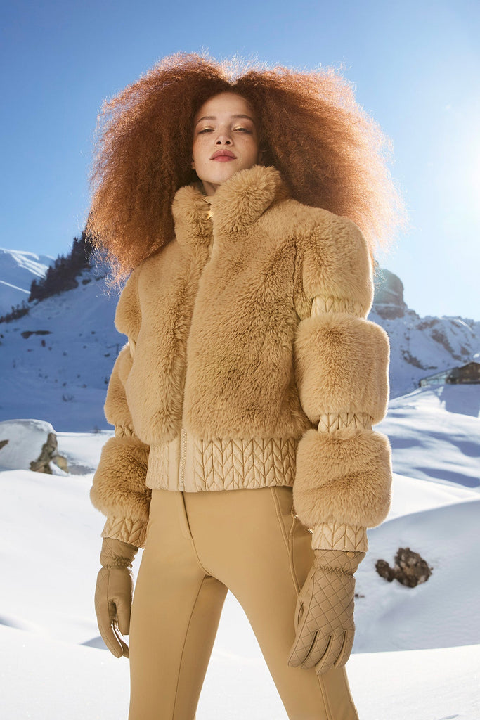 From the brand GoldBergh Women's Furry Ski Jacket in Caramello - abigail fashion