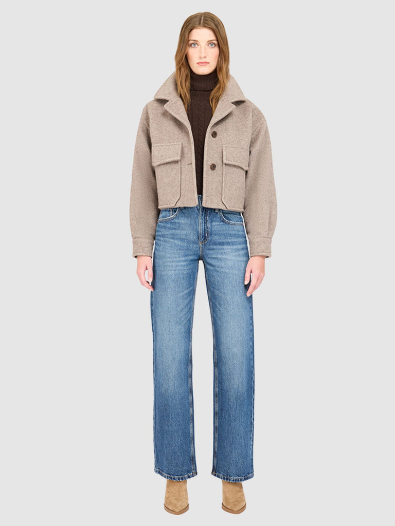 From the brand HISO Women's Abigail Woven Short Jacket  in Taupe - abigail fashion