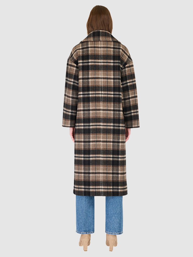 From the brand HISO Women's Isabella Woven Oversized Jacket in Brown Plaid 3 - abigail fashion