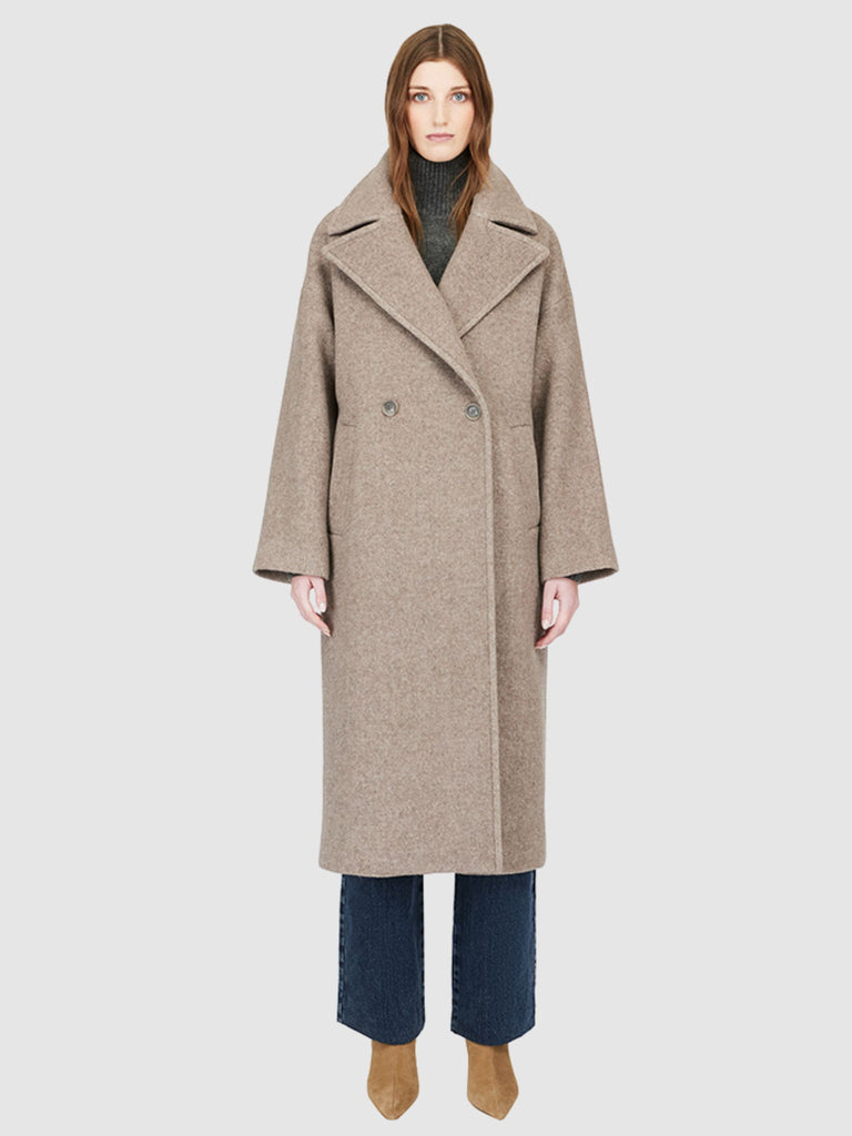 From the brand HISO Women's Isabella Woven Oversized Jacket in Taupe - abigail fashion