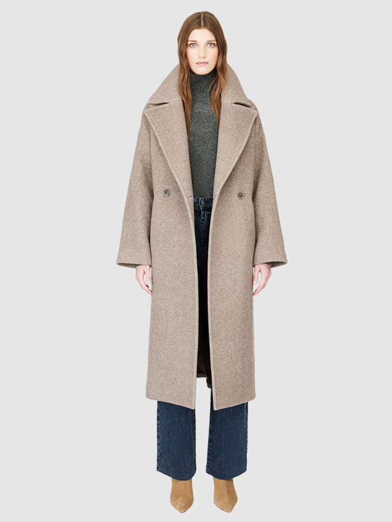 From the brand HISO Women's Isabella Woven Oversized Jacket in Taupe - abigail fashion