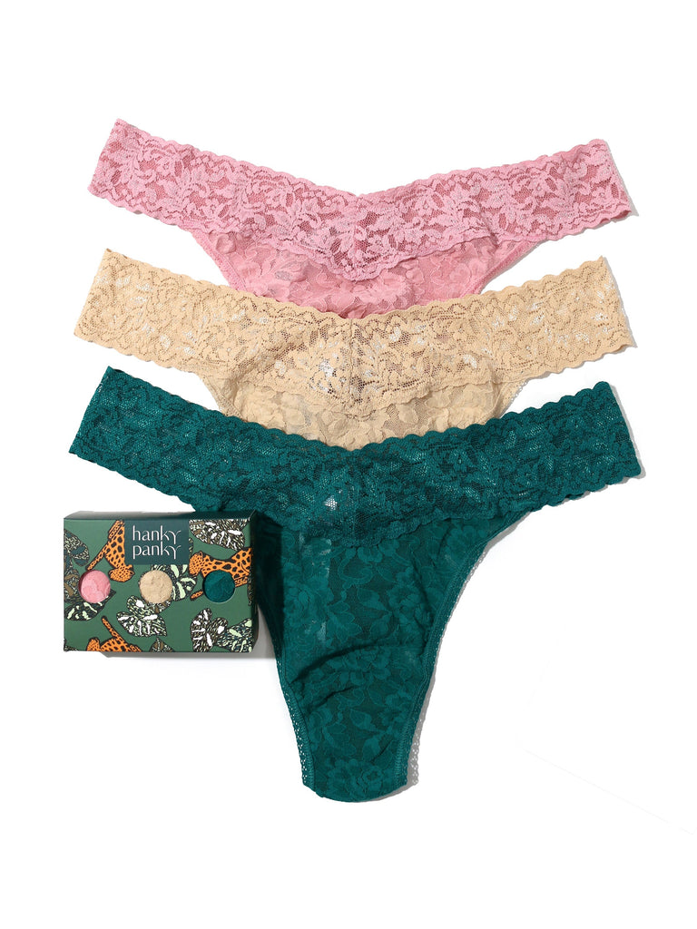 Hanky Panky Fashion Multi Pack 3 Original Rise Thongs Prowdling(Meadow, Rose, Pink) Bach&Co