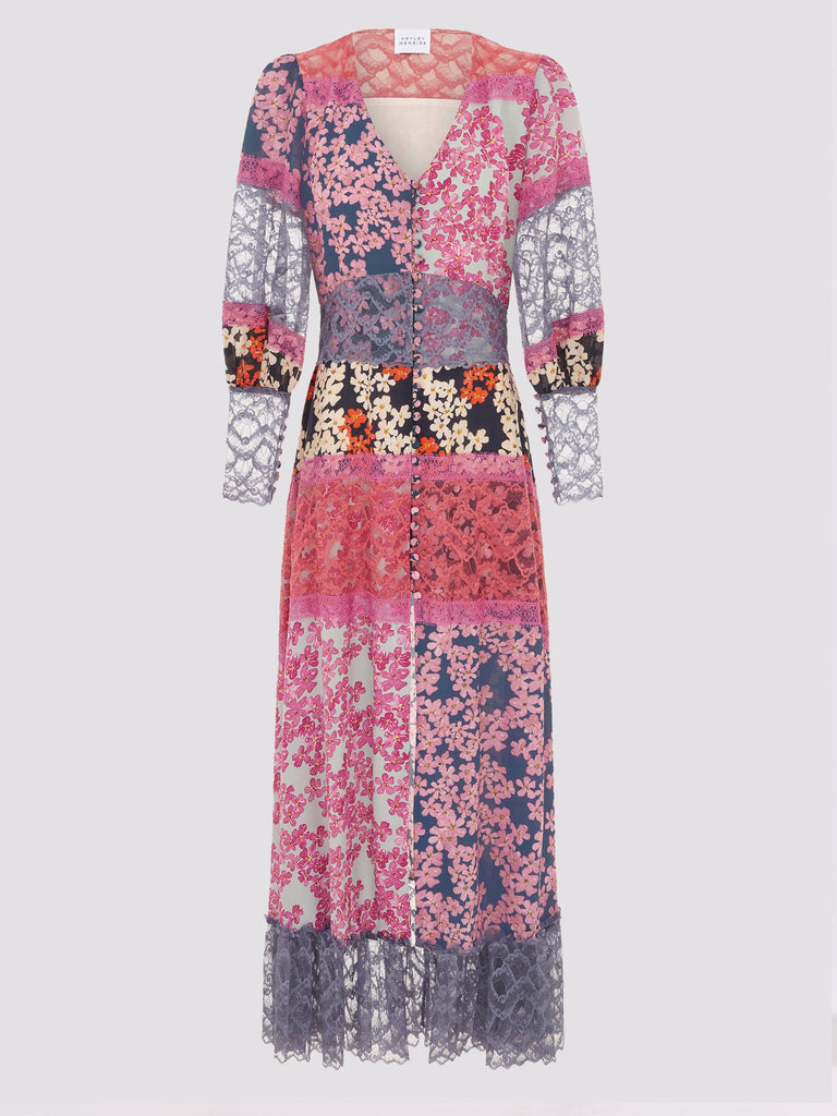 Hayley Menzies Cherry Blossom Lace Panelled Silk Dress Cherry Blossom Girl-Pink Multi Bach&Co