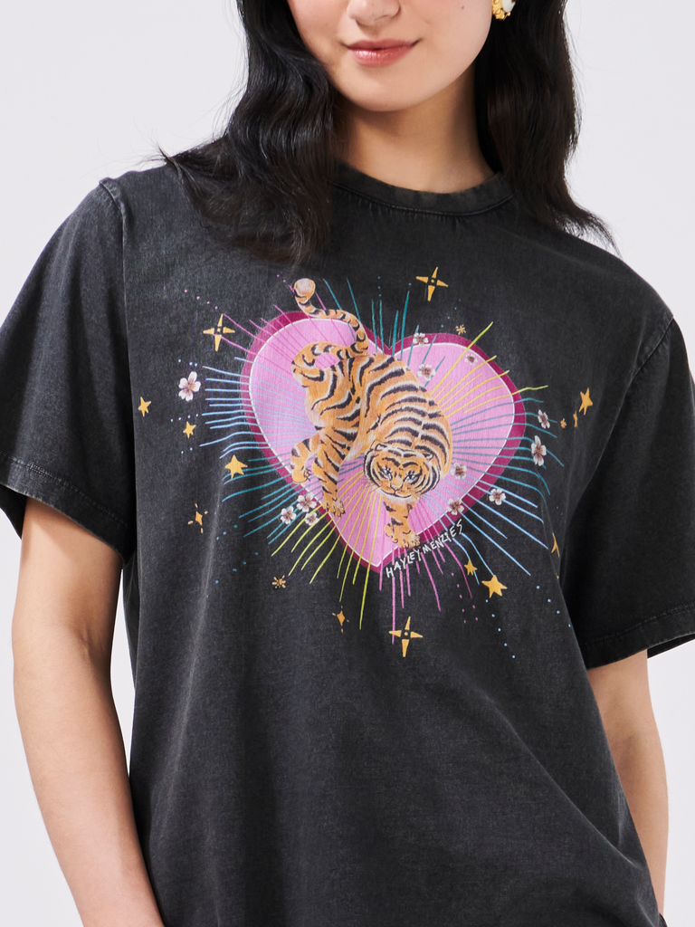 Hayley Menzies Courageous Tiger Acid Wash Printed T-Shirt Courageous Tiger Black Bach&Co