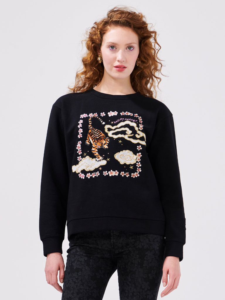 Hayley Menzies Courageous Tiger  Printed Embellished Sweatshirt Courageous Tiger Black Bach&Co