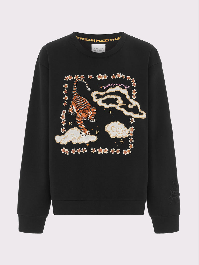 Hayley Menzies Courageous Tiger  Printed Embellished Sweatshirt Courageous Tiger Black Bach&Co