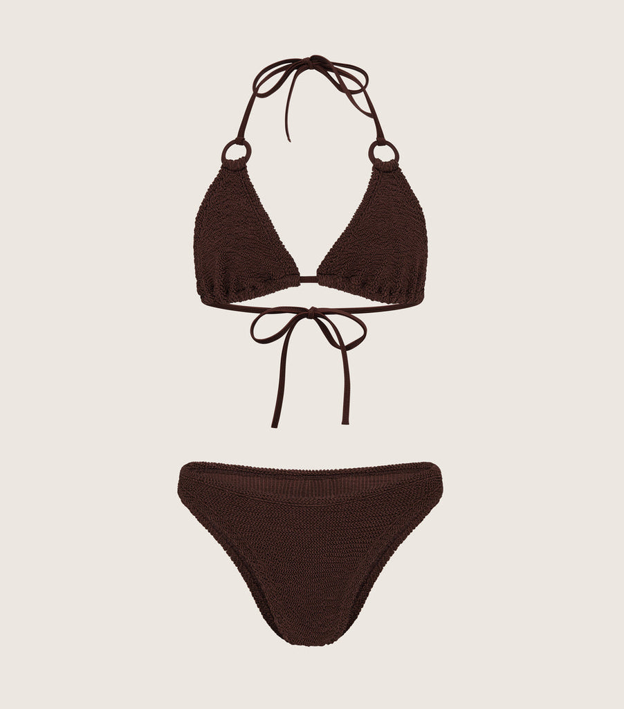 Hunza G Eva Bikini Metallic Crinkle Metallic Cocoa Metallic Cocoa abigail fashion