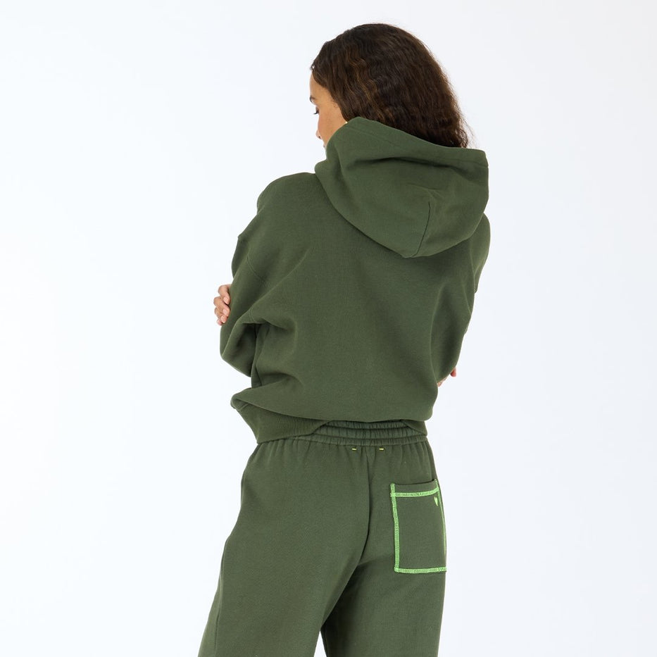 From the brand Kerri Rosenthal Women's Boyfriend Loved Hoodie Sweatshirt in Pine Green - abigail fashion