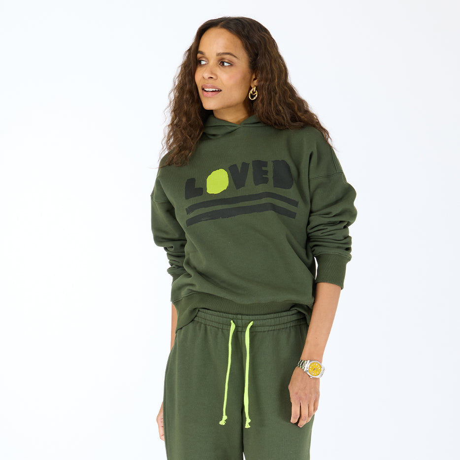 From the brand Kerri Rosenthal Women's Boyfriend Loved Hoodie Sweatshirt in Pine Green - abigail fashion
