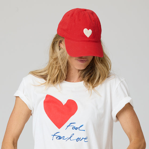 From the brand Kerri Rosenthal Women's Kr Imperfect Chenille Heart Hat in Cherri / White - abigail fashion