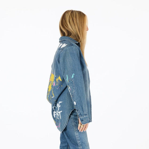 From the brand Kerri Rosenthal Women's Mia Handpainted Shirt in True Denim - abigail fashion
