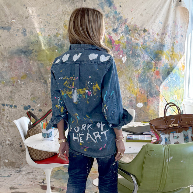 From the brand Kerri Rosenthal Women's Mia Handpainted Shirt in True Denim - abigail fashion