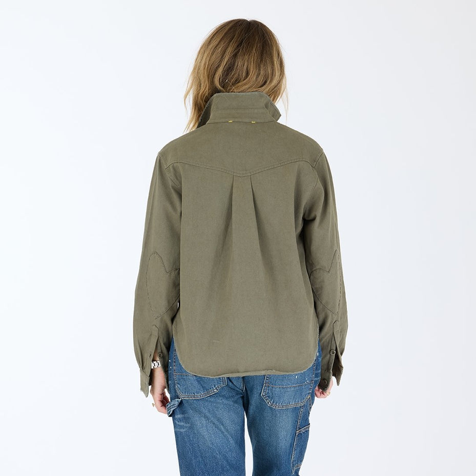 From the brand Kerri Rosenthal Women's Pia Love Brigade Shirt in Army Green - abigail fashion