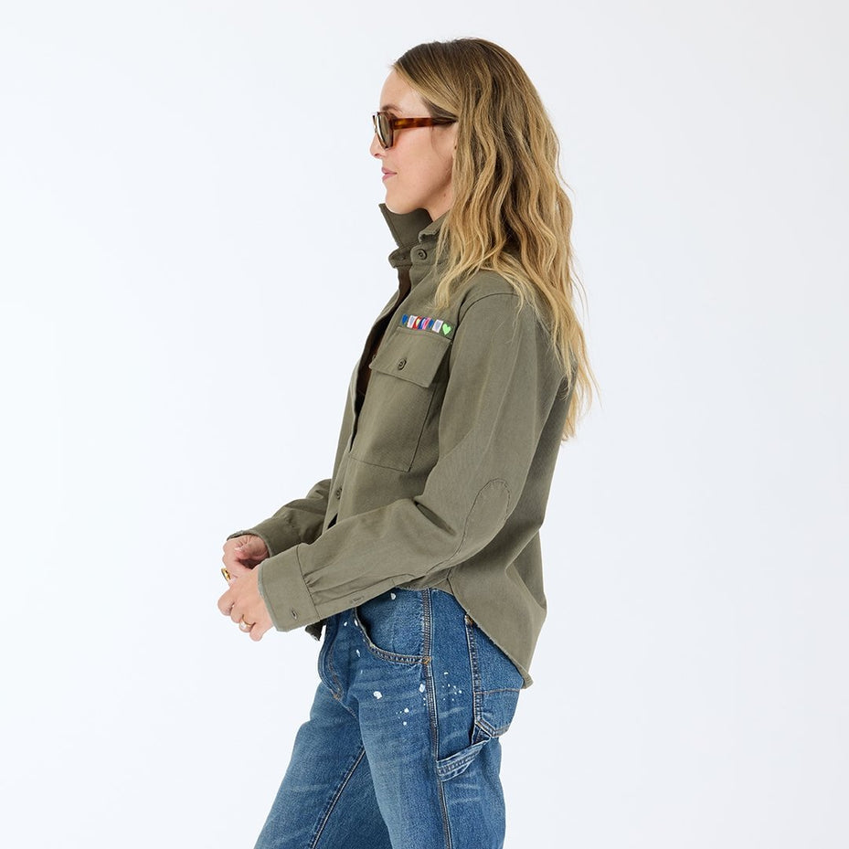From the brand Kerri Rosenthal Women's Pia Love Brigade Shirt in Army Green - abigail fashion