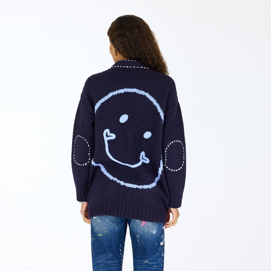 From the brand Kerri Rosenthal Women's Poppy Smiley Cardigan in Indigo Blue - abigail fashion