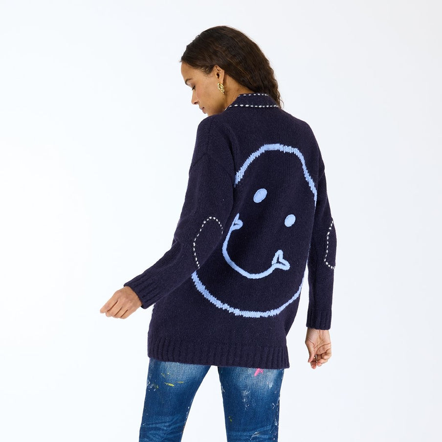 From the brand Kerri Rosenthal Women's Poppy Smiley Cardigan in Indigo Blue - abigail fashion