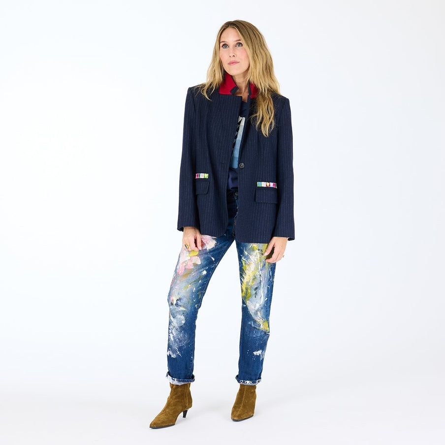 From the brand Kerri Rosenthal Women's Workday Love Brigade Blazer in Indigo Blue - abigail fashion