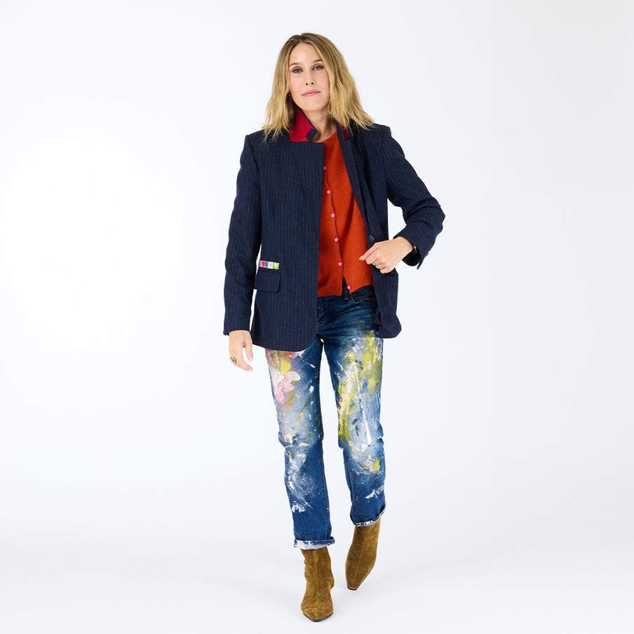From the brand Kerri Rosenthal Women's Workday Love Brigade Blazer in Indigo Blue - abigail fashion
