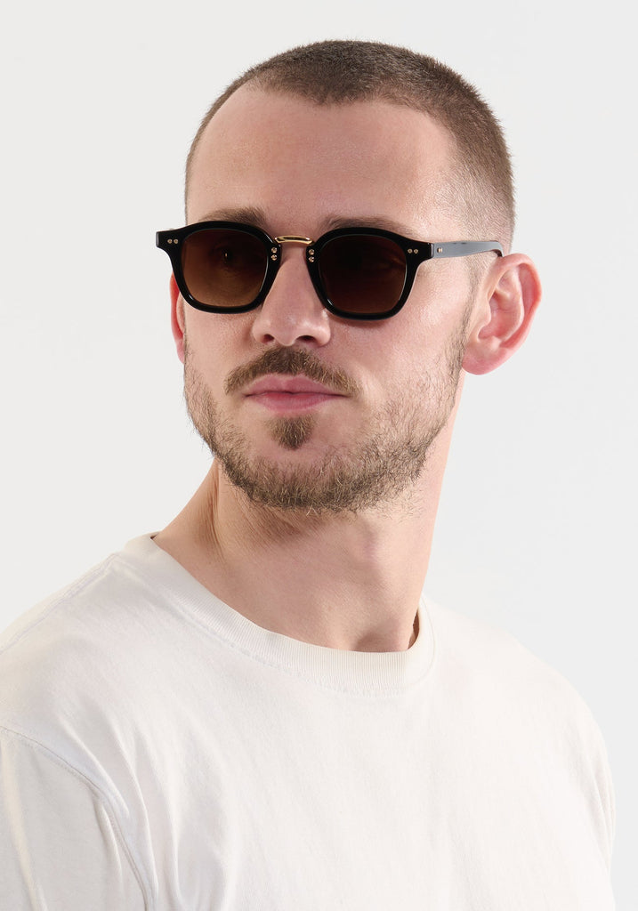 Krewe Campbell Black + Black Tea 18K Sunglasses Black + Black Tea 18K abigail fashion