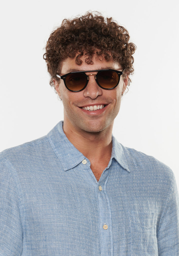 Krewe Markle Black + Black Tea 18K Sunglasses Black + Black Tea 18K abigail fashion