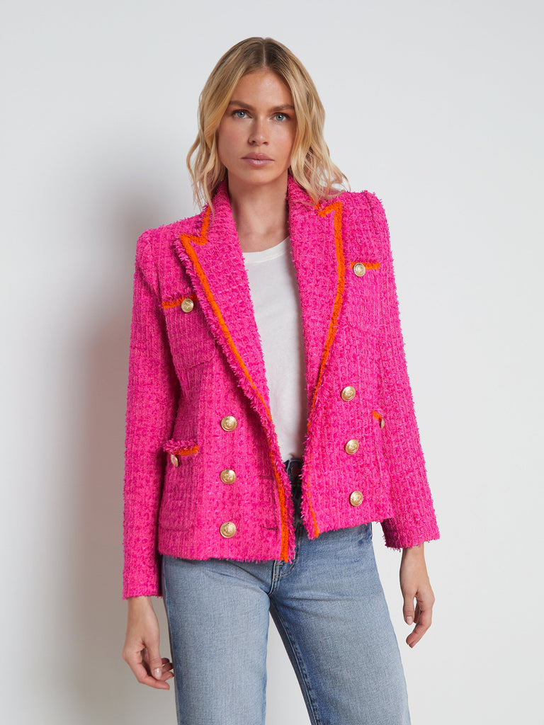 L'agence Alectra Collared Textured Tweed Jacket Rhodamine/Glow Orange abigail fashion