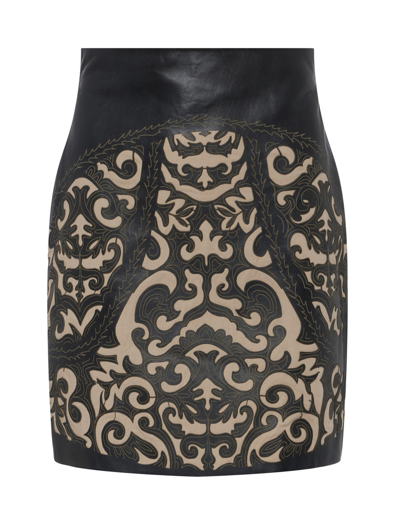 L'agence Amour Laserct Hw Mini Skirt Black/ Khaki Leather Laser Cut abigail fashion
