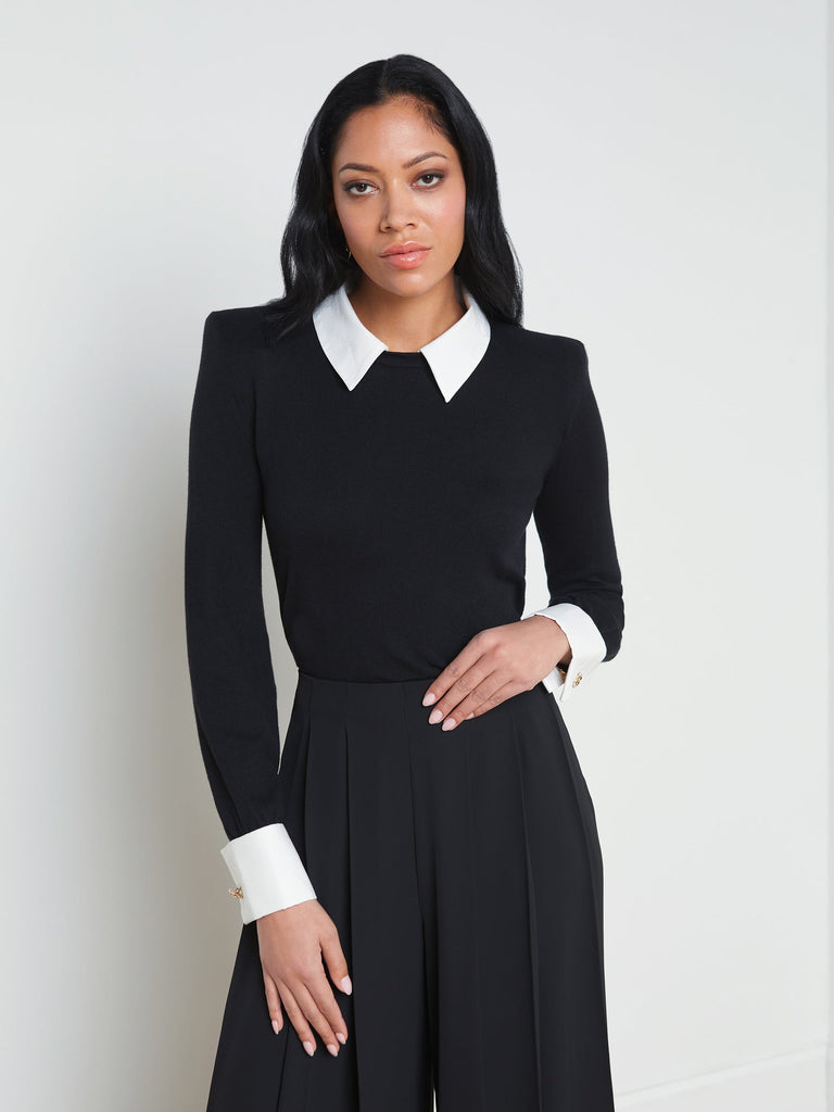 L'agence April Cufflink Detail Pullover Black/White abigail fashion