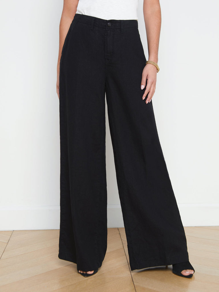 L'agence Brie Linen Wide-Leg Pant Black abigail fashion
