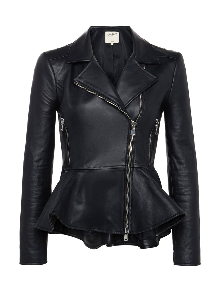 L'agence Lyric Peplum Biker Jacket Black abigail fashion