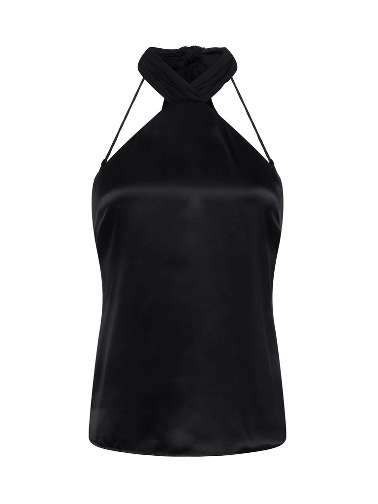 L'agence Riviera Silk Halter Top Black abigail fashion