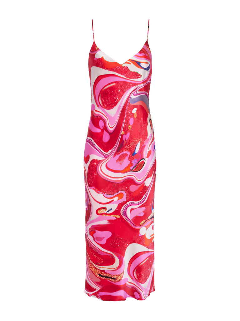 L'agence Seridie Mid Lenght Slip Dress Pink Multi Tie Dye Swirl abigail fashion