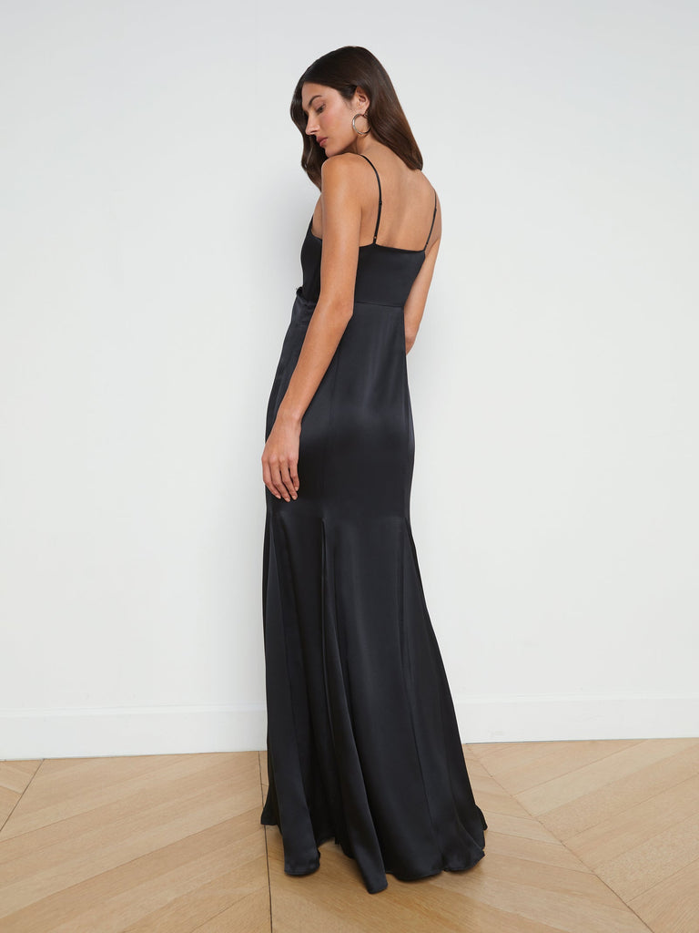 L'agence Zanna Lace Trim Gown Black abigail fashion
