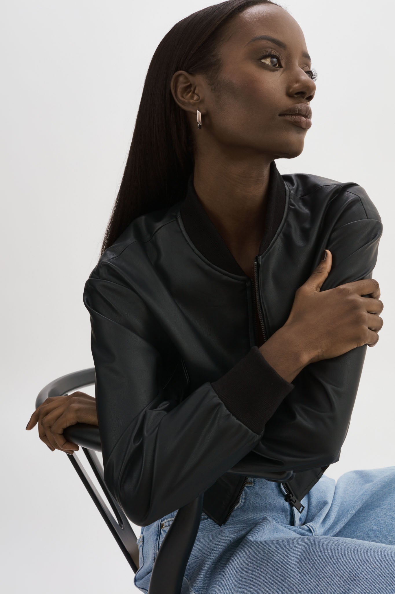 Evelin Faux Leather Cropped Bomber Jacket – ABIGAIL