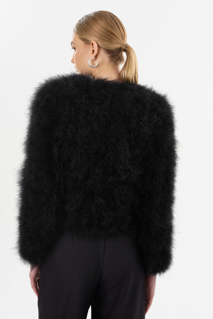 From the brand LaMarque Women's Deora Iconic Feather Jacket in Black - abigail fashion