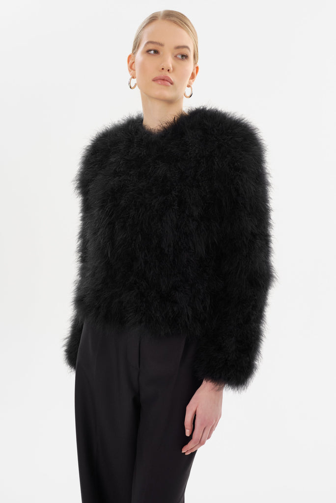 From the brand LaMarque Women's Deora Iconic Feather Jacket in Black - abigail fashion