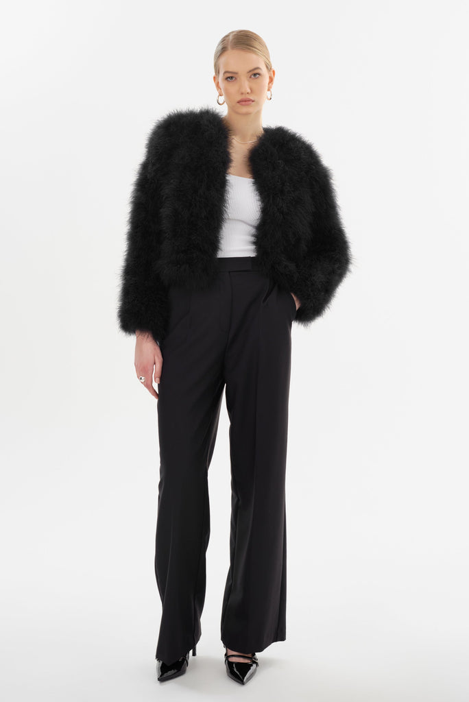 From the brand LaMarque Women's Deora Iconic Feather Jacket in Black - abigail fashion