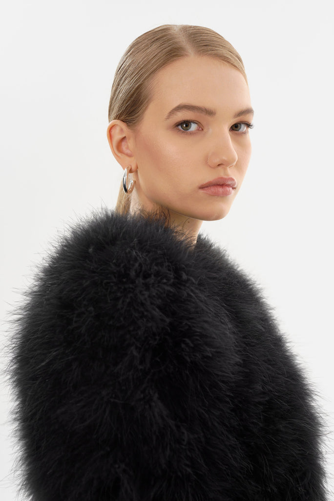 From the brand LaMarque Women's Deora Iconic Feather Jacket in Black - abigail fashion