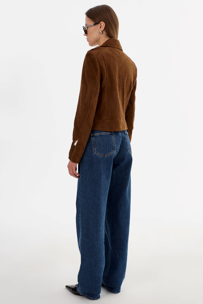 From the brand LaMarque Women's Donna Suede Biker Jacket in Brown - abigail fashion